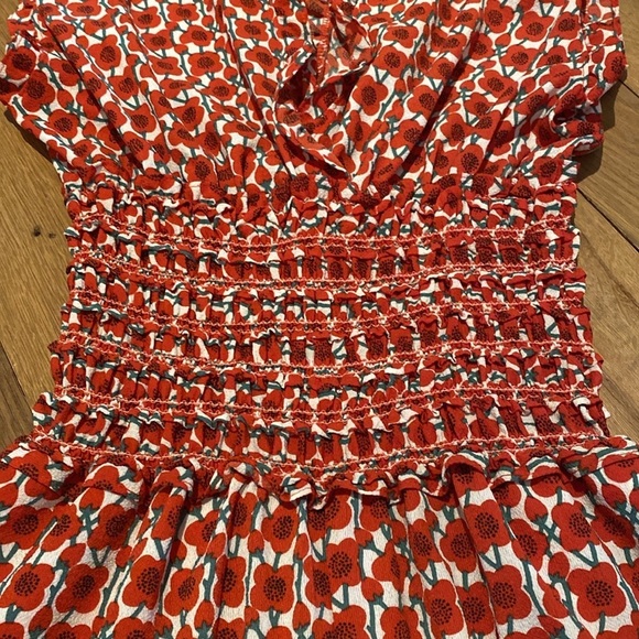 Max Studio Wide Leg Double V Rouched Shoulder Smocked Waist Pull On Red Poppy XS - Picture 4 of 9